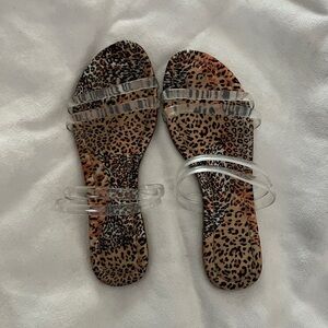 Miss Lola Leopard and Clear Strap Sandals